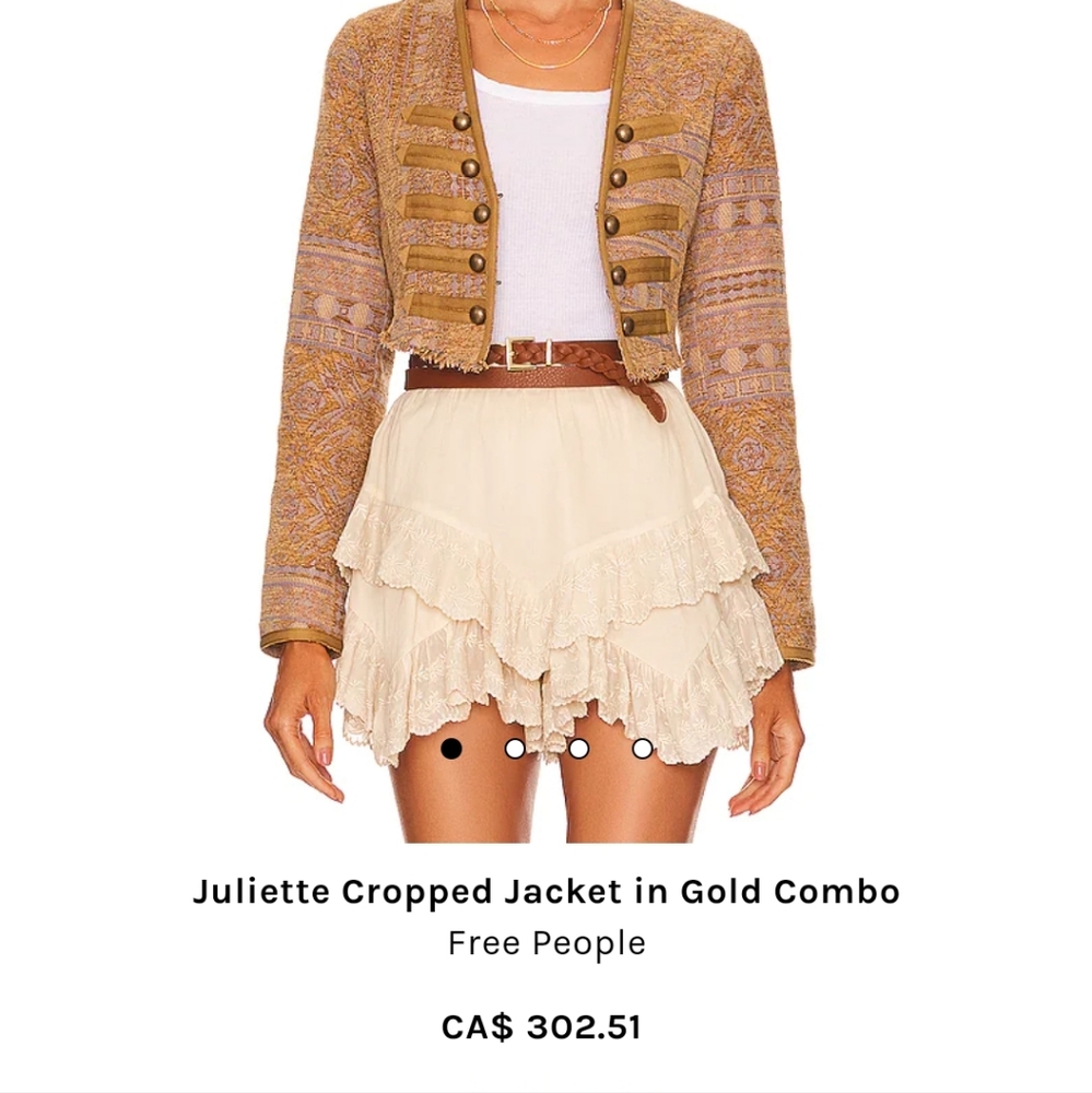 BNWT! L" FREE PEOPLE Juliette Cropped Jacket in Gold Combo - Picture 12 of 16